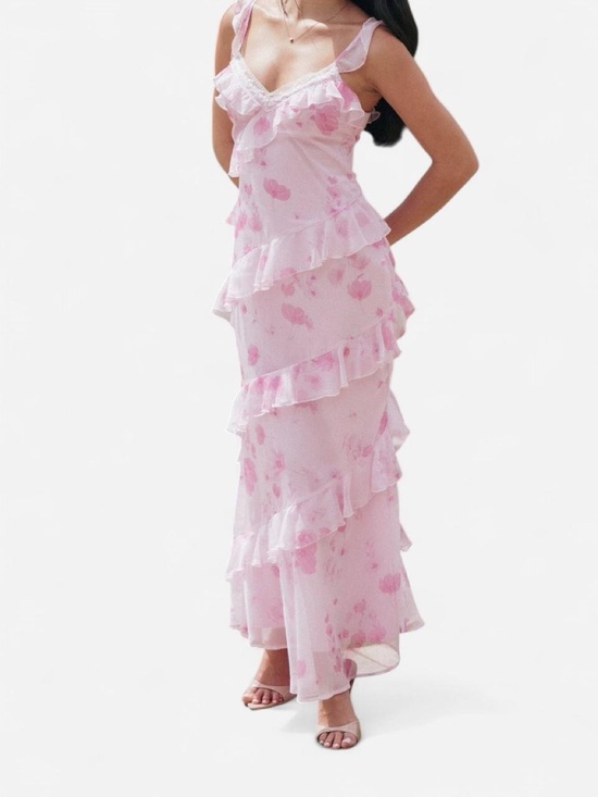 Petal & Pup Dresses & Skirts - Petal & Pup Light Pink Floral Ruffle Dress